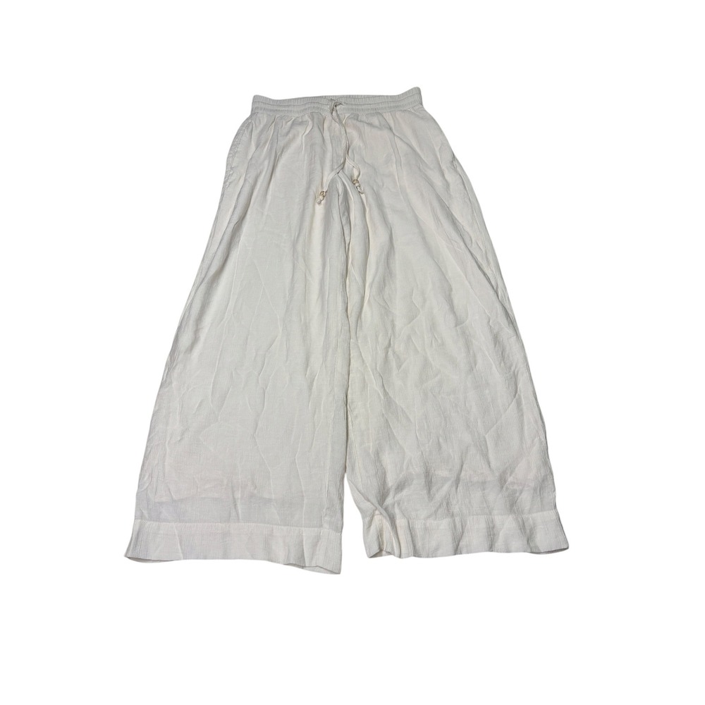 Abercrombie & Fitch White Wide Leg Crinkle Pull On Womens M 30X27 Short Pockets